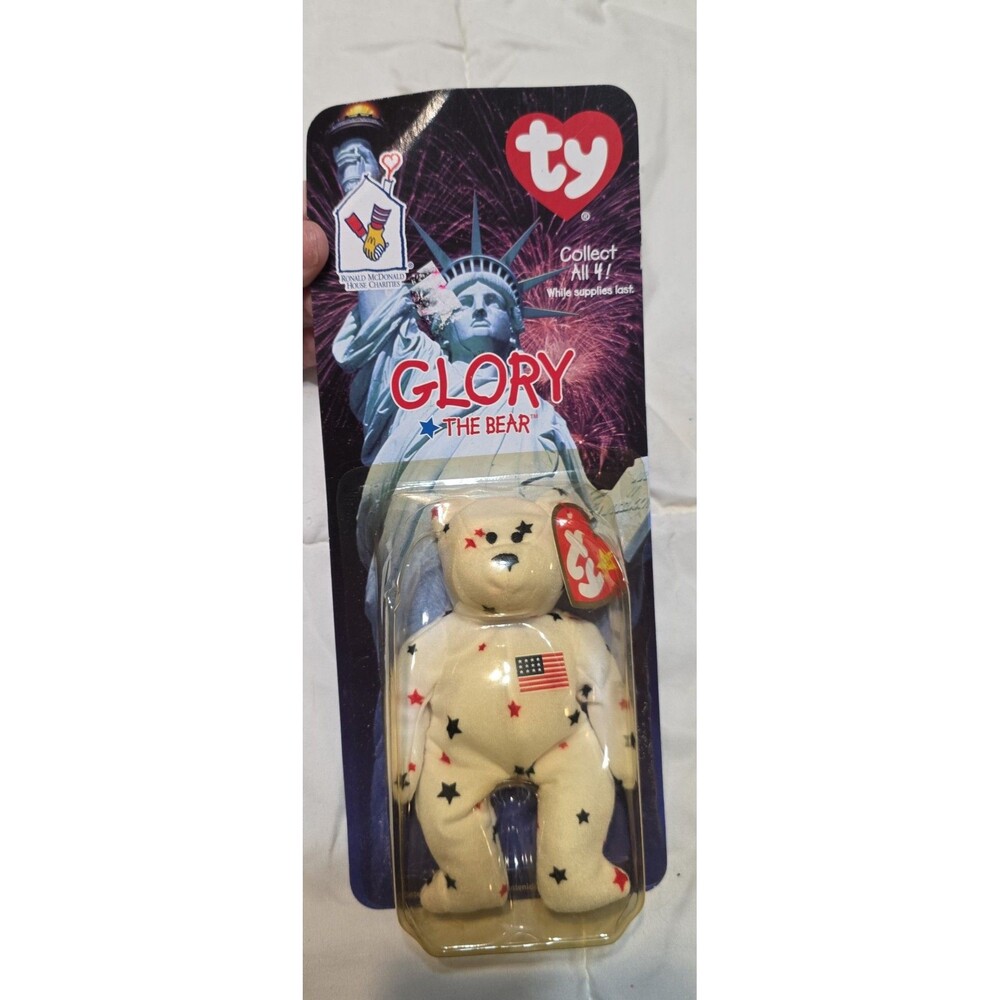 Ty brand new mini glory the bear beanie stuffed animal baby with flag design!